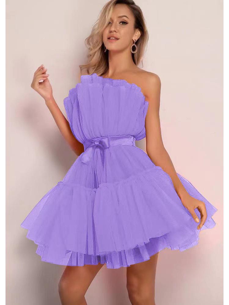 WT2025 Элегантное платье из сетчатого тюля с бантом