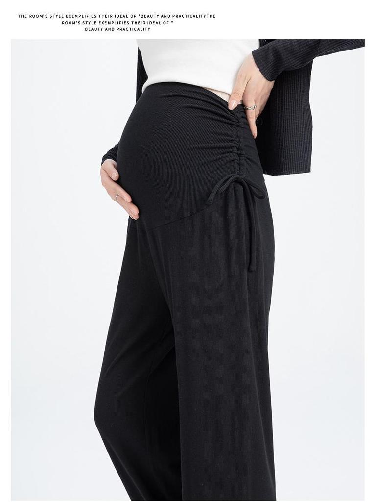 Широкие брюки для беременных 2024 года: Осенне-зимний бархат, завязка на шнурок, прямой крой.