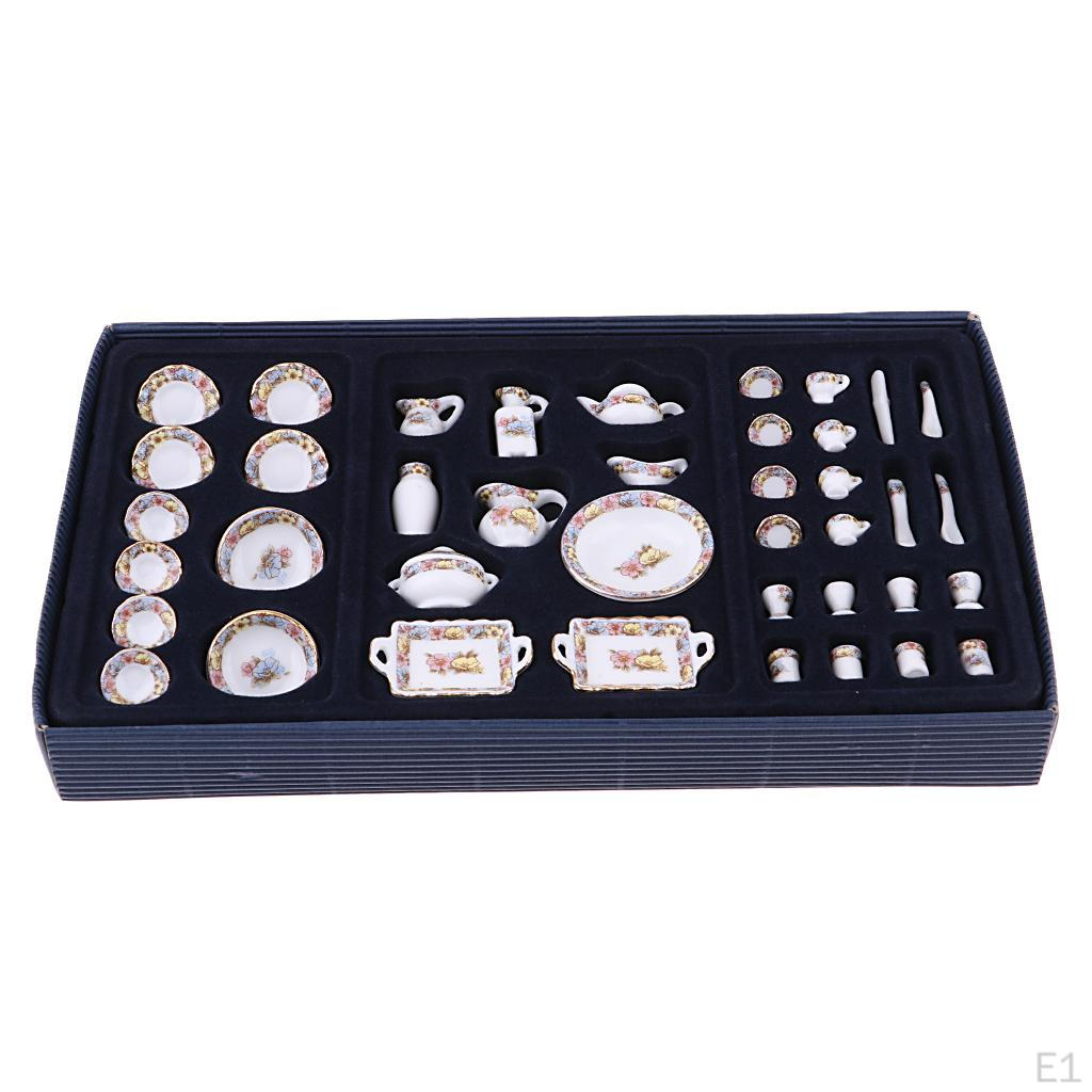40 шт. 1/12 кукольный миниатюрный фарфоровый китайский чайный сервиз с цветочным принтом