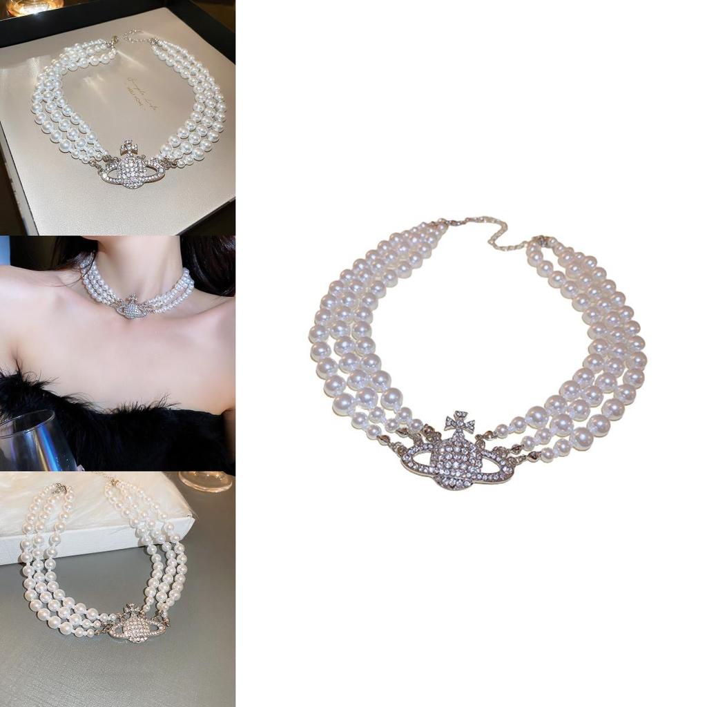 Высококлассное многослойное жемчужное ожерелье в корейском стиле с подвеской в виде Сатурна