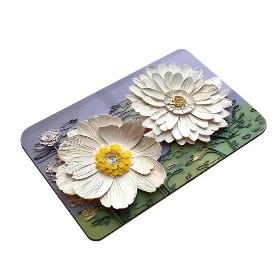 3D Floral Floor Mat Absorbent Diatomaceous Mud Rug Non-Slip Bathroom Entrance Carpet Quick Drying Mat for Living Room Kitchen