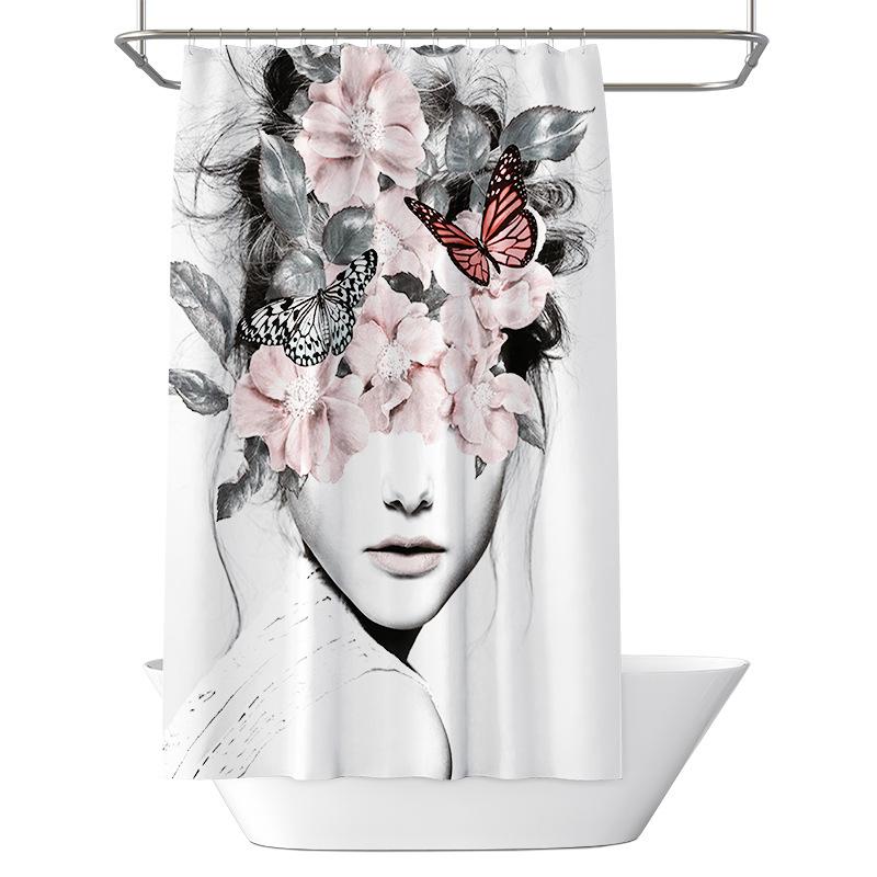 Bathroom Thickened Waterproof Curtain Mildew Proof Shower Curtain Shower Partition Curtain Shower Curtain Bathroom Curtain Free Perforation