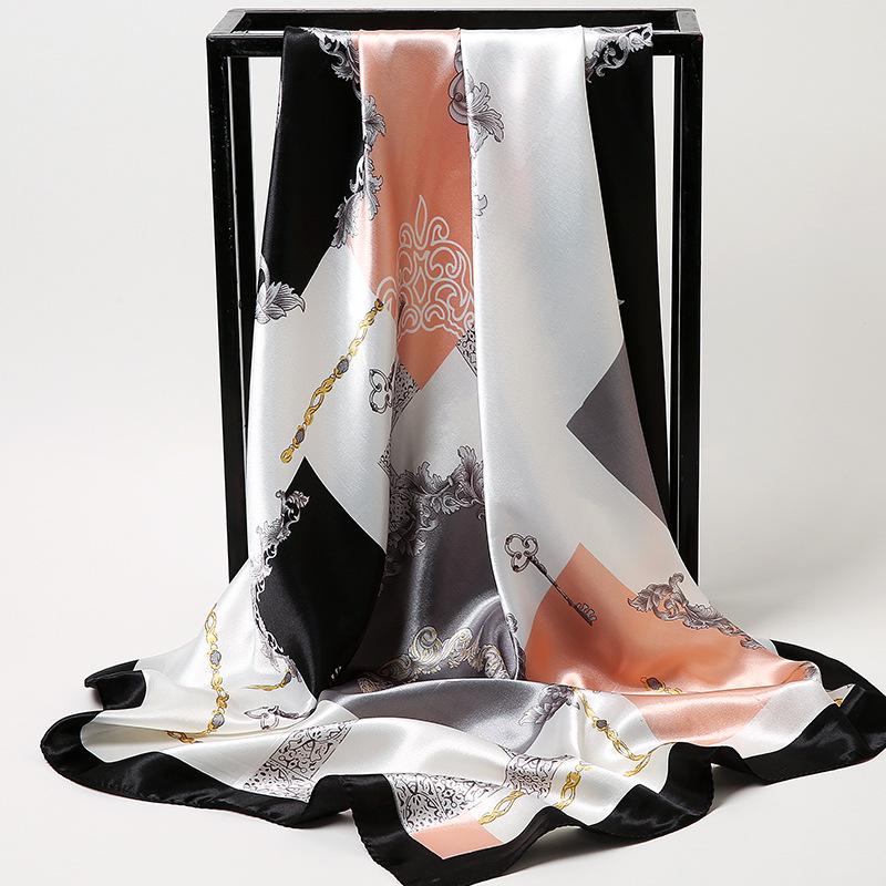 Korean Dongdaemun Cashew Flower Silk Scarf - Large Square, All-Match for Ladies