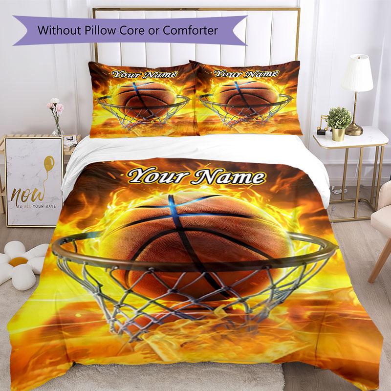 3PC Custom Name Basketball Hoop" Bedding Set Duvet Cover Closure Includes 1 Duvet Cover & 2 Pillowcases for Bedroom