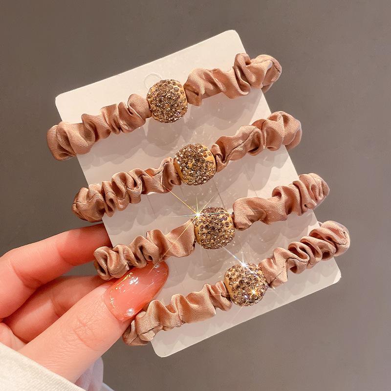 South Korea High-grade Sense Headline New Style Exquisite Large Intestine Hair Band Rubber Band Women's Pony Tail Ball Headwear Leather Jacket