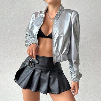 Женская серебристая куртка-косуха со стойкой - Тренд техносила