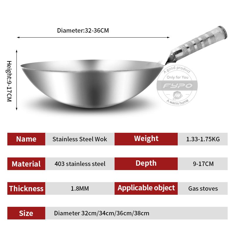 Fypo нержавеющая сталь Wok 1.8 мм толщиной высококачественный китайский ручной работы Wok традиционный антипригарный ржавеющий газовый Wok плита сковорода
