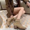 2024 Бренд Женская обувь Боковая молния Женские ботинки Мода Крестовая шнуровка Офис и карьера Новая пряжка ремня Большой размер Ботильоны