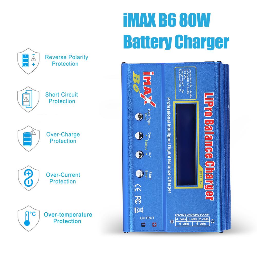 IMAX B6 Lipo Balance Charger LCD Dispaly 80W Aircraft Model Charger Discharge Power 5W 18V 6A for LiPo NiMH NiCd LiFe Pb Battery