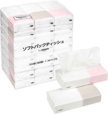 От Amazon Soft Pack Tissue 320 листов 160 пар листов x 24 упаковки Белый (2 сложенных)