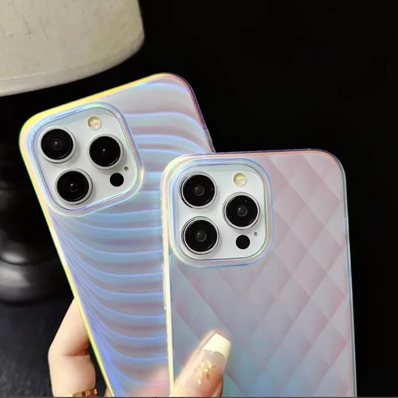 Радужный градиентный цветной чехол для iPhone 15 14 16 Pro Max 13 12 11 Волна Лазерное Перо Ударопрочная Акриловая Крышка для iPhone 15