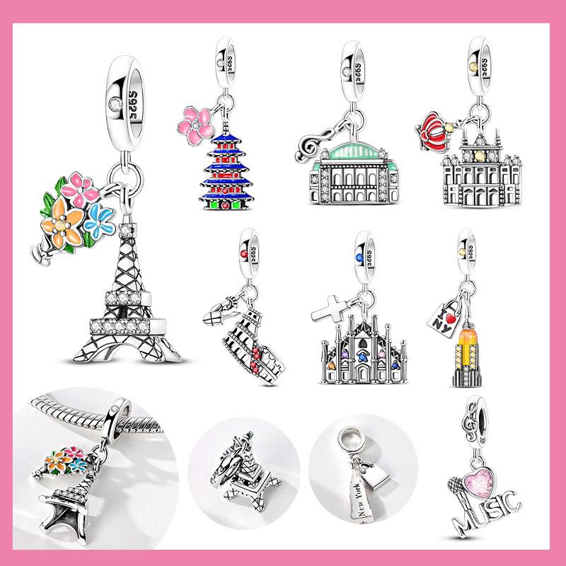 Charms Original Copper Charms Beads Paris Eiffel Tower Church Charm For Bracelet Pendant Dangle Women Jewelry Gift