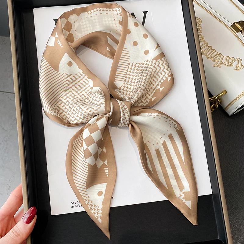 Модный принт шарф с лентой для волос, женский шейный галстук, сумка, шарфы, атласные шелковые узкие платки, женские платки с цветочными полосами, новинка 2022 года