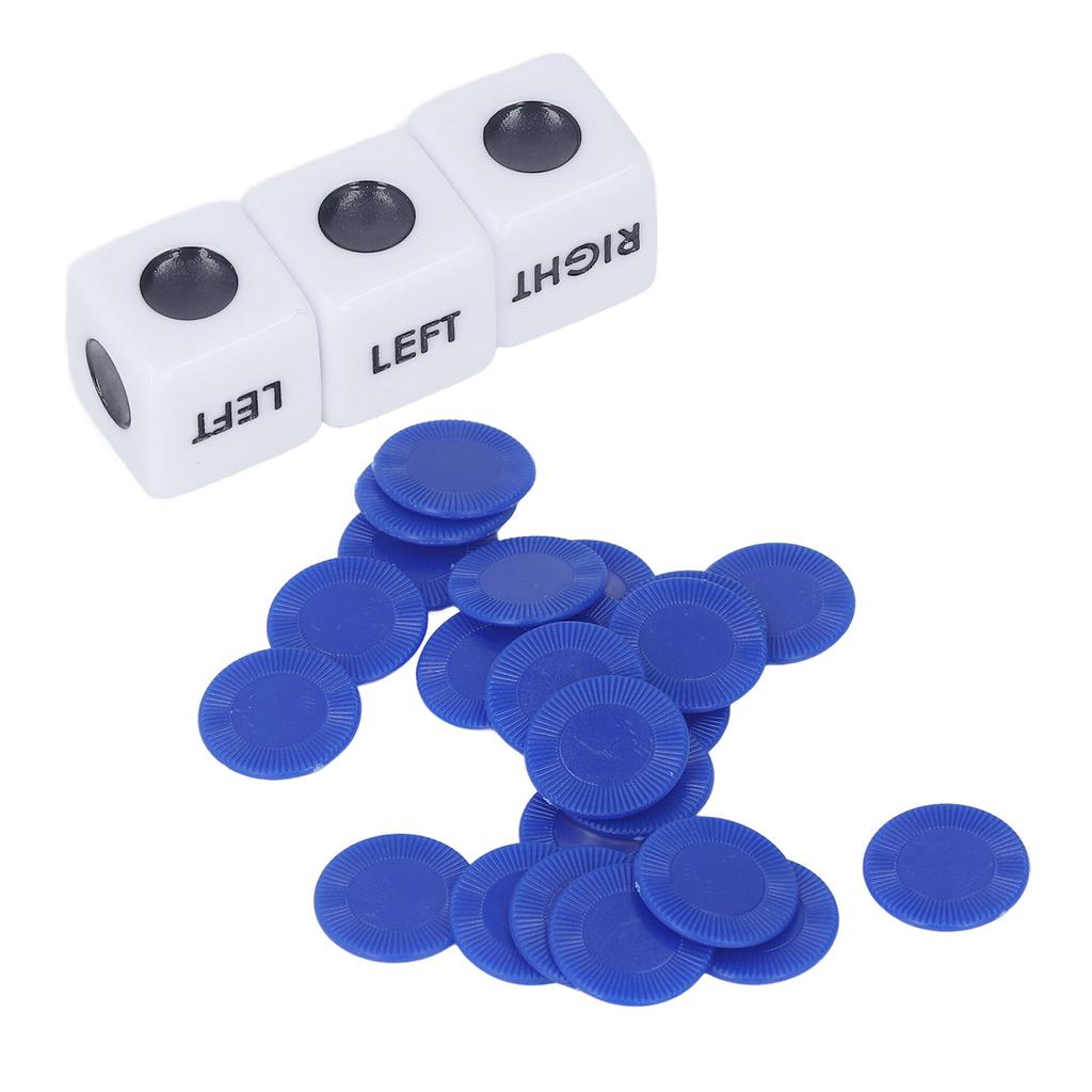 Left Right Dice Game Clear Signs Sturdy Acrylic 3 Dices 24 Chips Set for Friends Party
