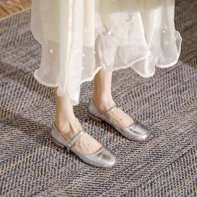 Мэри Джейн туфли-лодочки женские новые балетки металлический высокий каблук серебристые весенне-осенние маленькие серебристые туфли