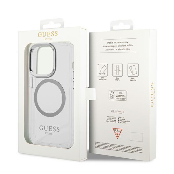 Guess Guhmp14Xhtrms Iphone 14 Pro Max 6,7 Srebrny/Silver Hard Case Metal Outline Magsafe