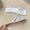Fashion 2025 Summer New Square Head Open Toe Metal Buckle Thin Soft Sole Anti-slip Wear-resistant Slippers Cross-woven Fashion Commute