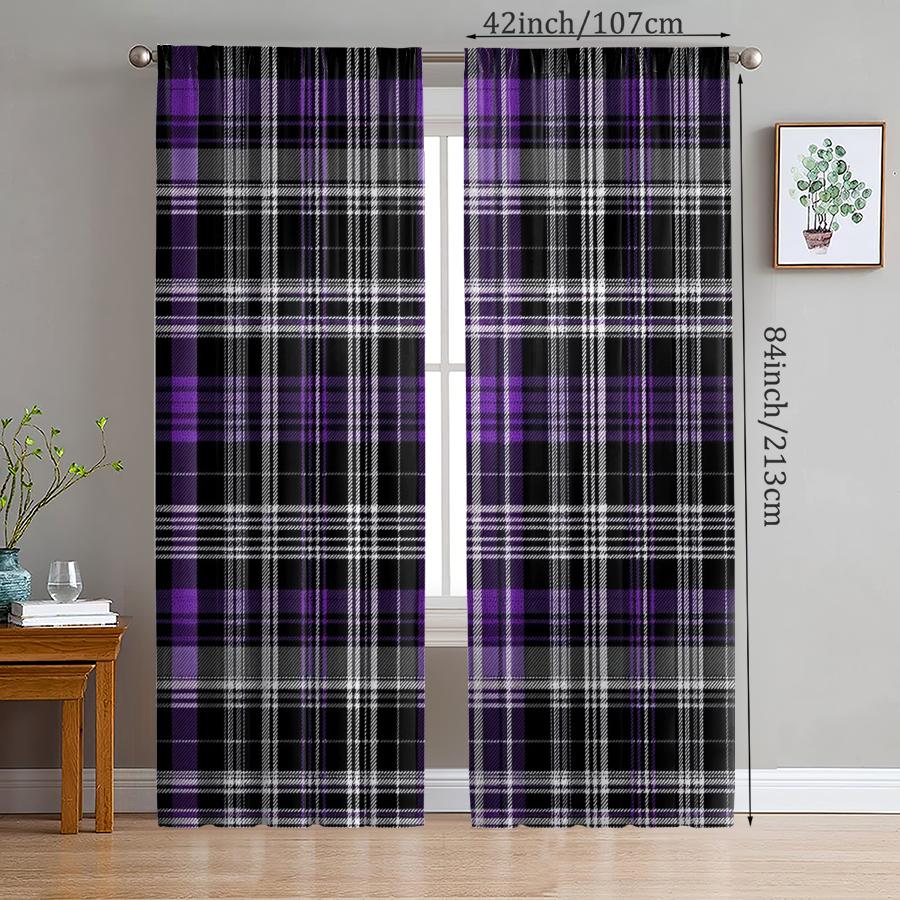 2 шт. - Фиолетовые шторы с геометрическим клетчатым принтом, шторы с кулиской, рождественские украшения, домашние украшения, украшения для комнаты