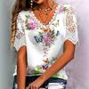 Women's Fashion Casual Summer Spring Flower Pattern Print Short Sleeve V-Neck Blouses & Shirts