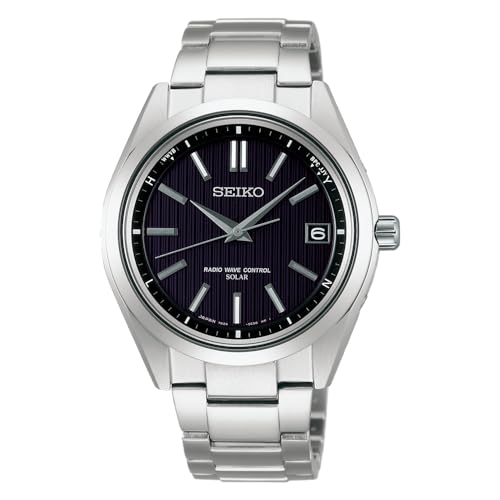 Мужские часы Seiko Brightz Starting Solar Radio Titanium SAGZ083 Серебристо-черные, Черный циферблат