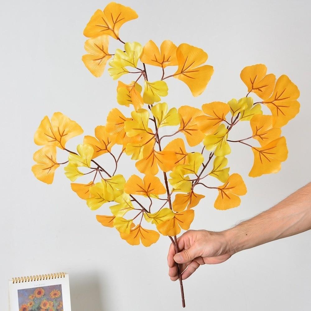 Elegant Artificial Ginkgo Leaves Branches 3 Forks Fake Ginkgo Stems Ginkgo Leaf Plant Coffee Shop