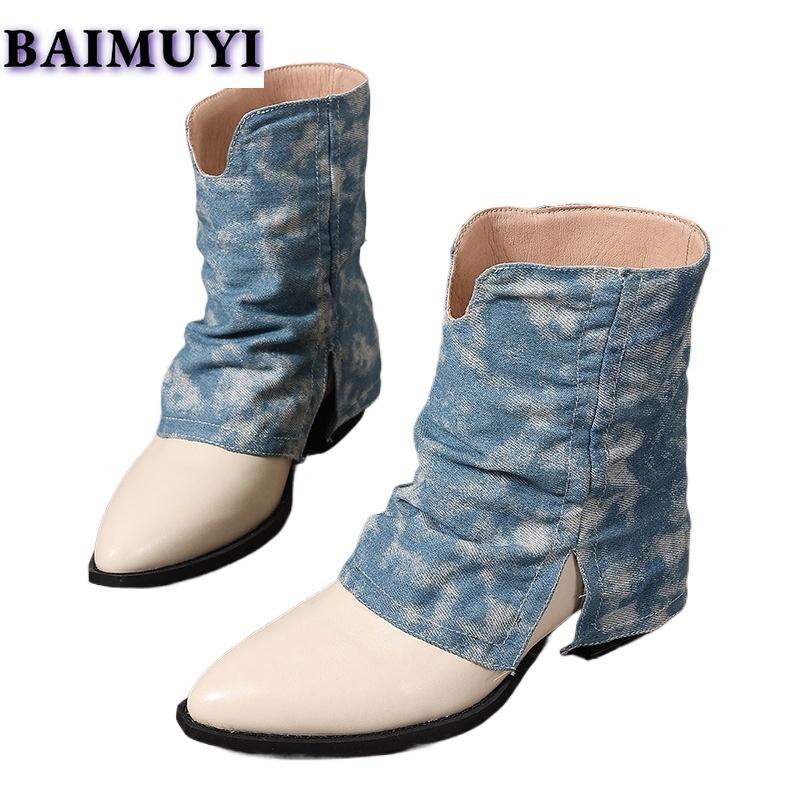 Ковбойские женские сексуальные туфли с острым носком на среднем каблуке, ботильоны, тренд 2025 года, дизайнерские зимние новые массивные ботинки челси, туфли-лодочки Mujer Botas