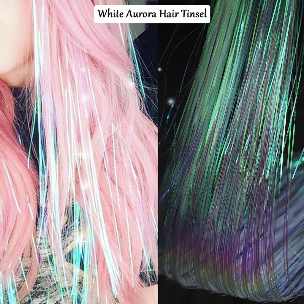 Набор мишуры для волос с инструментами Мишура для волос Термостойкий набор мишуры для волос феи Наращивание волос 47 дюймов 1100 прядей Блестящая мишура