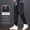 Winter Fall Men Sport Pants Loose Drawstring Elastic Waist Thick Plush Pockets Ankle-banded Solid Color Exercise Trousers Daily Wear Sweatpants