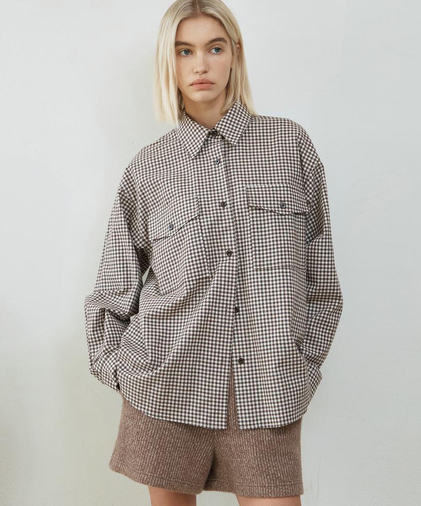 IHR Oversized Gingham Check Shirt / Brown