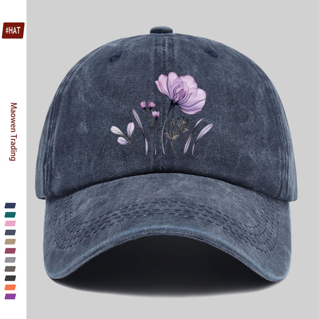 pc Elegant Purple Floral Theme Printed Baseball Cap with Floral Design Golf Hat Comfortable Lightweight Papa Cap Adjustable St