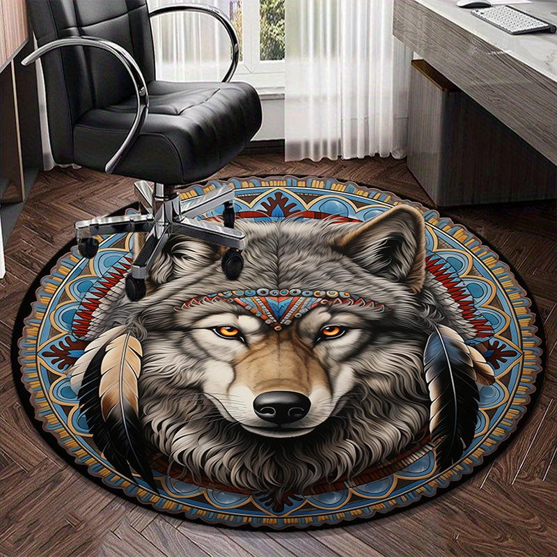 Wolf In The Forest round carpet Chair cushion Round Entryway Rug, Soft Round Rugs for Living Room, Bedroom, Circle Carpet decor gifts