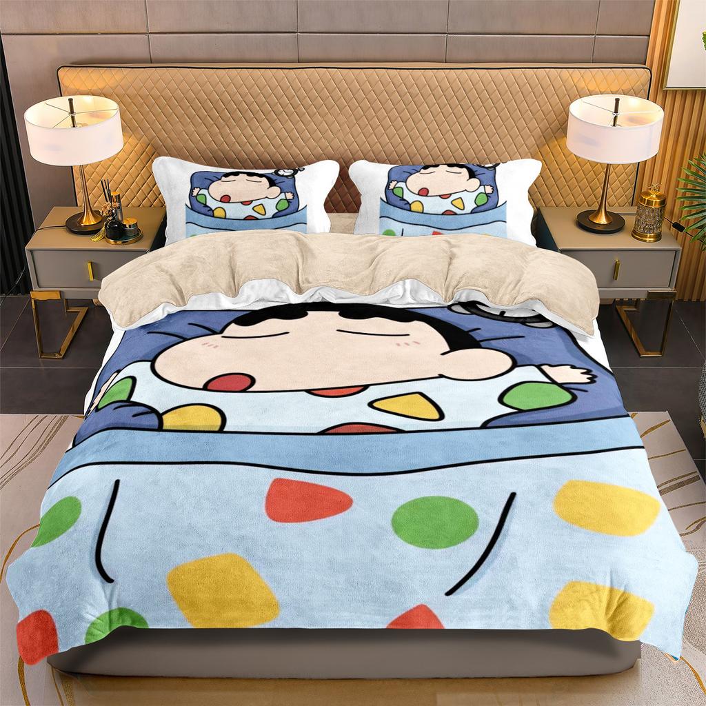 Мультяшный комплект постельного белья Crayon-Shin-Chan с аниме-принтом Шин-чана Пододеяльник Наволочка 2/3 шт. Покрывало для подростков и взрослых