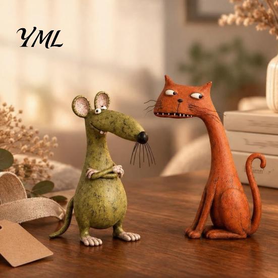 Уникальные настольные украшения для офиса, смоляная фигурка кошки в деревенском стиле, креативная статуэтка животного в деревенском стиле, детализированные рустикальные фигурки для двора