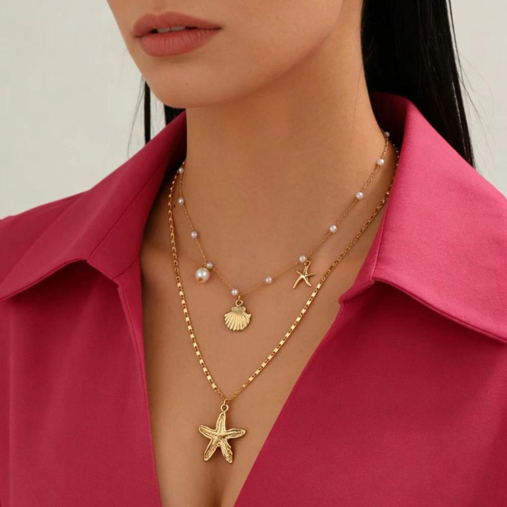 Beach Choker Necklace Shiny Pearl Choker Necklace Double Layered Necklace Bohemian For Gift For Girlfriends Party Beach Vacation