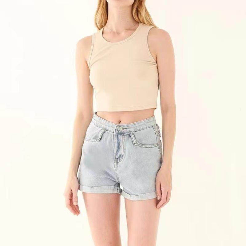 Trendy Women's Cropped Tank Top, Ribbed Form-fitting Solid Color Tank, Round Neck Wide Strap Casual Top for Daily Wear & Layering