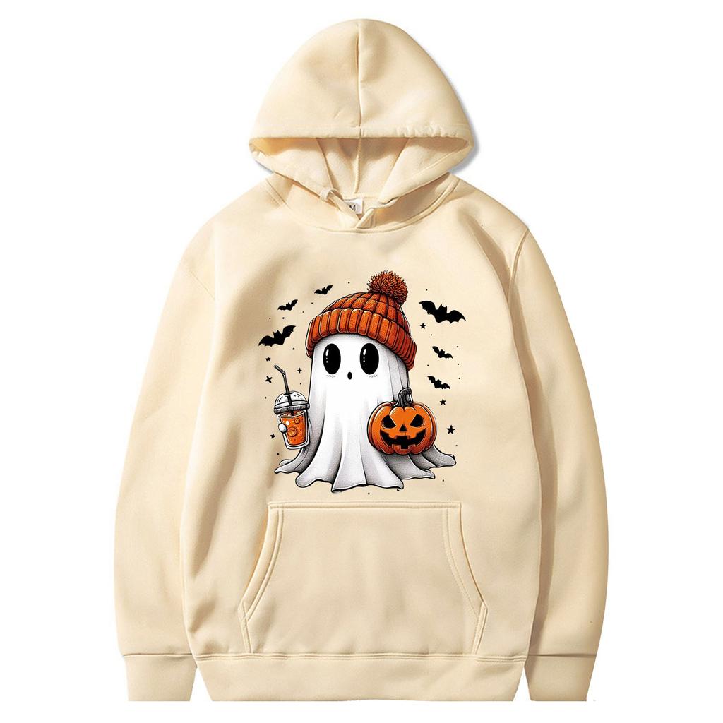 Женская однотонная толстовка с капюшоном с длинным рукавом и принтом на Хэллоуин