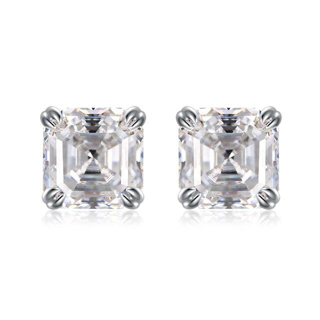 925 Sterling Silver Ascher Cut 2ct Colorful Moissanite 100 %Passed Test Diamond Stud Earrings For Women Men