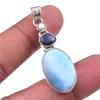 Natural Republic Larimar, Kyanite 925 Solid Sterling Silver Pendant 2'' I3y87