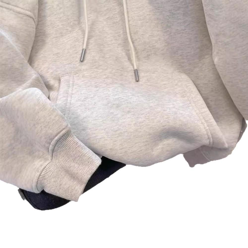 Silver Fox Fleece Cotton Blend Round Neck Loose Hoodie - 320g/420g