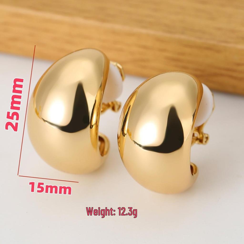 Trendy Water Drop C-Shaped Lightweight Stud Earrings with Versatile Bean Ear Cuffs