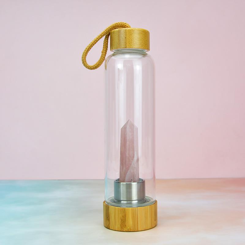 Стеклянный стакан для воды Энергетический столб из кристаллов Бамбуковая крышка Набор натуральных кристаллов Стеклянный стакан