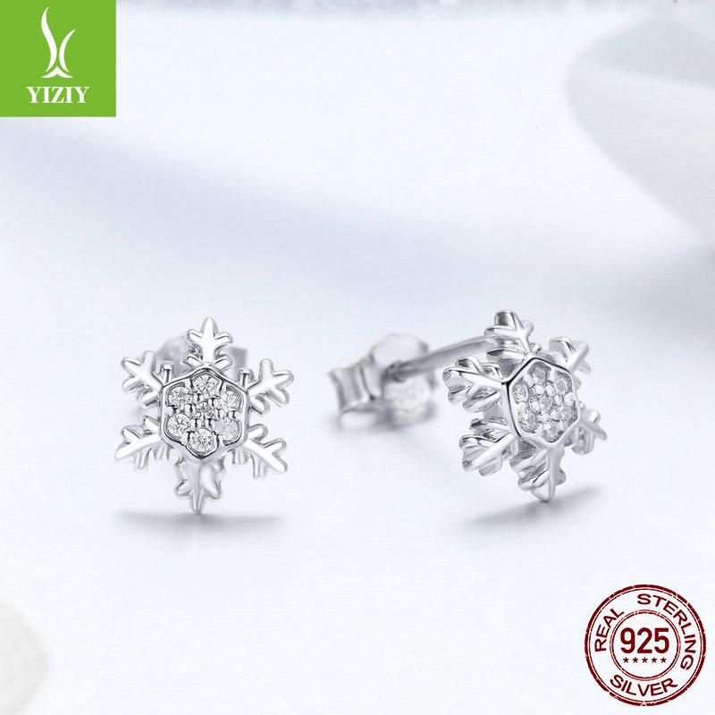 Европейские и американские рождественские серьги-снежинки из серебра S925, универсальные с покрытием из белого золота BSE009