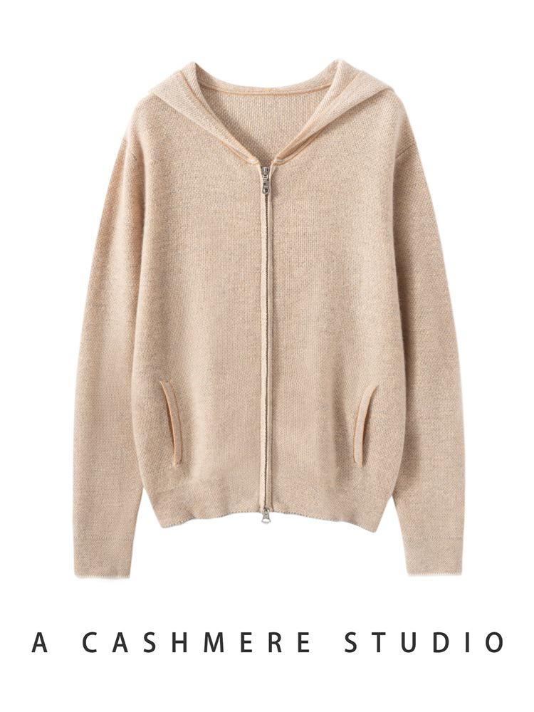 Women's Heavyweight Cashmere Hooded Cardigan - Soft, Elegant Autumn/Winter Outerwear Sweater