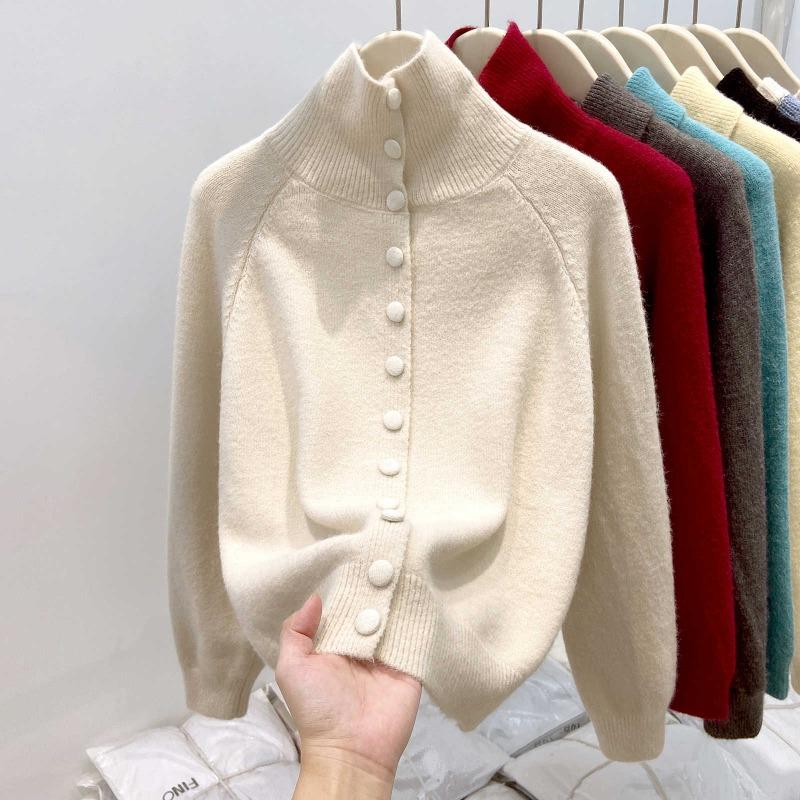 Водолазка утолщенный свитер женский однобортный вязаный жакет топ весна мягкий восковой свободный и тонкий кардиган