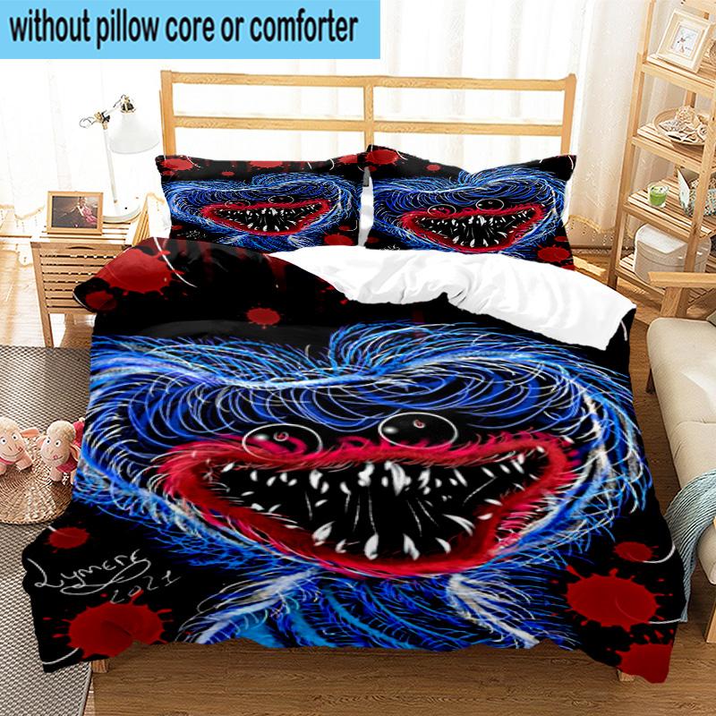 Blue Monster Huggy Family 3pcs Bedding,Including 1pc Duvet Cover And 2pcs Pillowcases Perfect for Christmas,Ideal for Bedroom, Dormitory