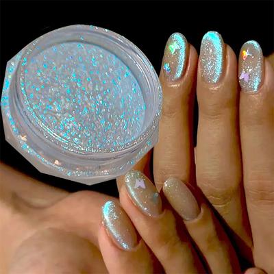 1 банка Fairy Blue Ice прозрачная пудра для дизайна ногтей глянцевый сияющий пигмент для ногтей маникюрная пудра Aurora втираемая пыль