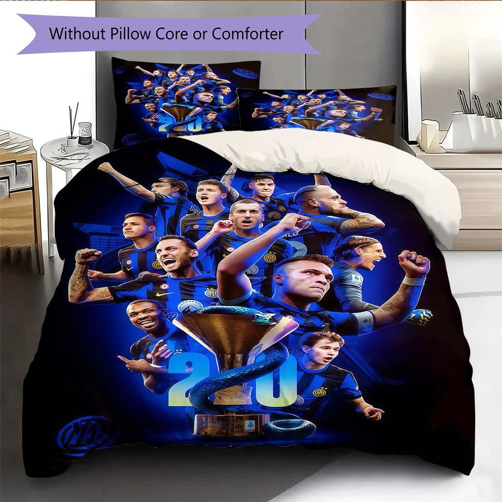 Inter Milan Pattern Bedding Quilt Set Quilt Cover Pillowcase Home Decoration Birthday Gift (1 * duvet cover + 2 * pillowcase, without core)