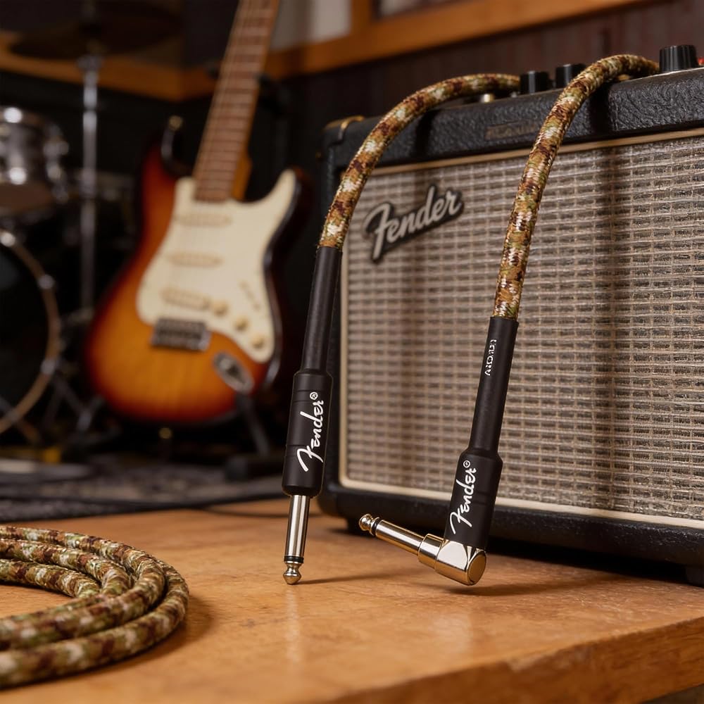 Fender 18,6 футов Профессиональный инструментальный кабель Прямой угол Камуфляж Пустыня - 1 упаковка