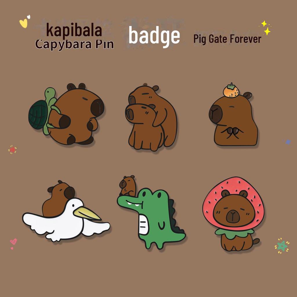 Милая мультяшная металлическая брошь-булавка «Капибара» – забавный аксессуар для рюкзака