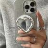 INS Серебристое Зеркало Сердце Складной Для Magsafe Магнитный Держатель-Грипток для Телефона Подставка для iPhone 16 Беспроводная Зарядка Чехол Держатель